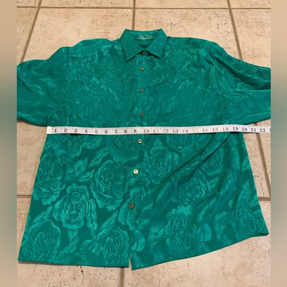 Vintage Emerald Green Floral Rose Jacquard Satin Blouse Top 80s 90s Size L/XL - Picture 3 of 4